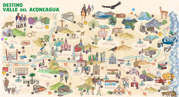  Mapa ilustrado invita a turistas a conocer el Valle del Aconcagua
